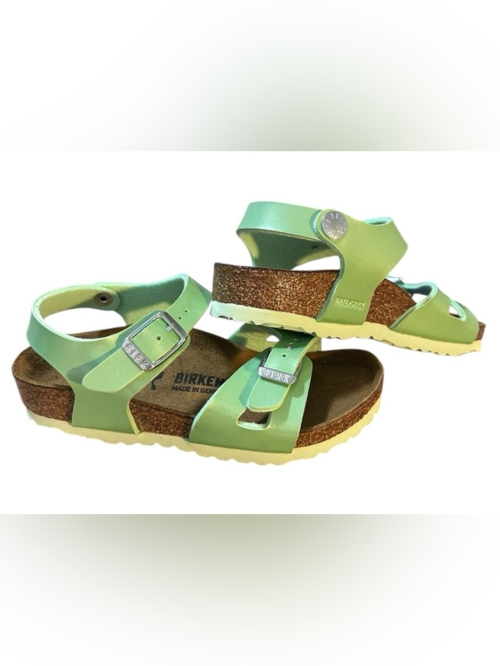 BIRKENSTOCK Kids Rio Leather Sandals in Electric Metallic Mineral Sz 8.0